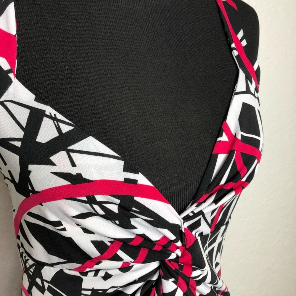 Joseph Ribkoff white black pink splatter stripe graphic midi dress size 10 - Picture 5 of 15